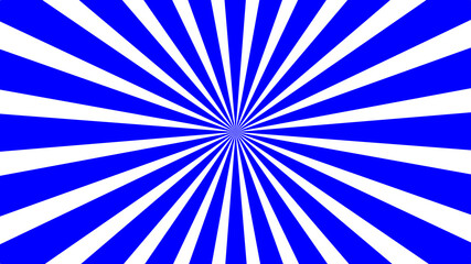 A vibrant blue and white sunburst pattern with bold rays radiating from a central point.