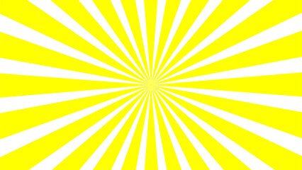 A vibrant yellow and white sunburst background with radiating stripes emanating from the center.