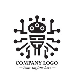 Circuit Robot Logo Symbol in Black on the White Background with Futuristic Tech Design
