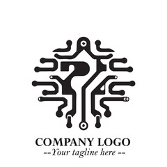 Circuit Robot Logo Symbol in Black on the White Background with Futuristic Tech Design
