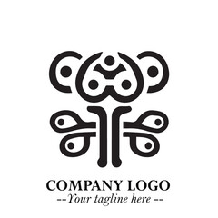Circuit Robot Logo Symbol in Black on the White Background with Futuristic Tech Design
