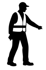 Sanitation worker in reflective vest walking — garbage collector silhouette