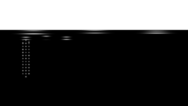 Monochromatic abstract art featuring ripples on a dark surface and a cascade of white pixels.