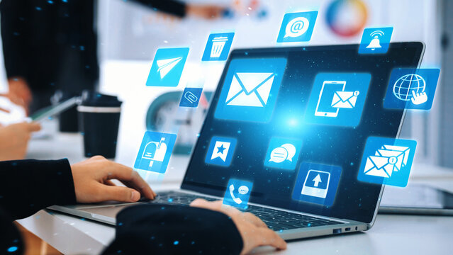 Email icons show digital communication, email service, and inbox management. Email supports online messaging, email notification, and secure exchange. Gist