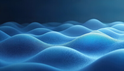 Blue gradient waves. Light reflects on soft background. Graphic design element presents smooth backdrop with blurred noise. Modern wallpaper texture uses wavy art, creates blurry liquid style.