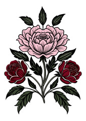 Elegant Red and Pink Rose Floral Illustration Vector Art
