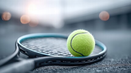 Tennis ball resting on a racket