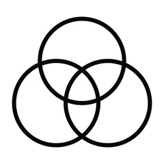 Line illustration showing RGB color model with overlapping circles. Suitable for digital design, color theory, and creative education.