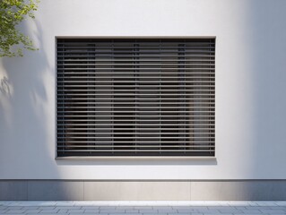 Window with Closed Blinds on a White Wall.