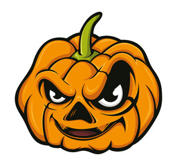 Spooky Pumpkin illustration: An illustration of a Halloween pumpkin with a carved face, with sharp and angry expression.