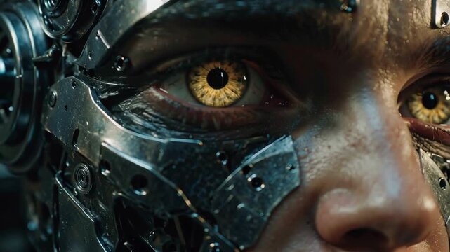 Cyborg Eye Close-up Futuristic Humanoid, Artificial Intelligence - Powered by Adobe