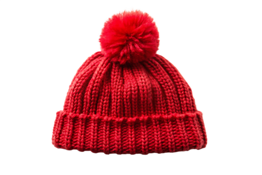 Red Knitted Winter Hat with Pom graphic design
