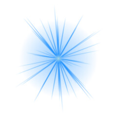 Obraz premium Vibrant blue light burst effect radiating from a central point on a dark transparent background, creating an abstract and energetic visual