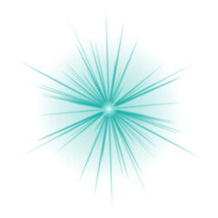 Obraz premium Vibrant teal light burst with radiating beams on a transparent background, creating a dynamic abstract starburst effect