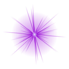 Obraz premium Vibrant purple light burst with radiating rays on a transparent background, creating an abstract and energetic starburst effect.
