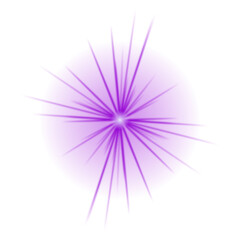 Obraz premium A vibrant purple light burst with radial rays emanating from a central glowing orb on a dark transparent background, creating an abstract optical effect.