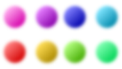 Collection of eight vibrant, colorful blurred circles arranged in two rows on a white background.