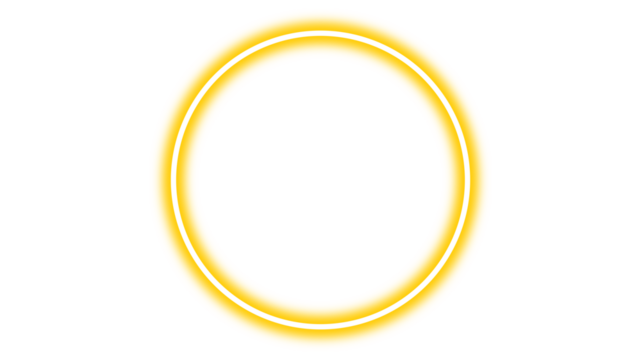 A bright yellow glowing circular ring or halo effect isolated on a plain white background.