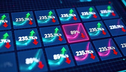 Medium shot showcasing realtime dynamic grid monitoring with active data streams and status updates on a digital dashboard.