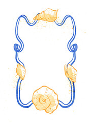 Watercolor Nautical Frame with Gold Seashell.