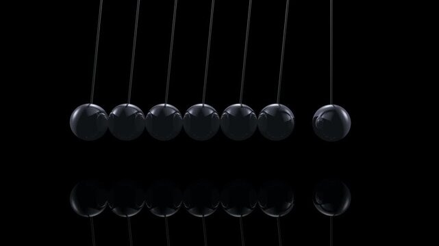 Kugelsto&szlig;pendel, sechs Kugeln sto&szlig;en an und sechs werden abgesto&szlig;en
