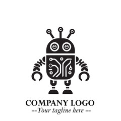 Circuit Robot Logo Symbol in Black on the White Background with Futuristic Tech Design
