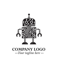 Circuit Robot Logo Symbol in Black on the White Background with Futuristic Tech Design
