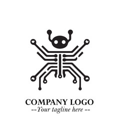 Circuit Robot Logo Symbol in Black on the White Background with Futuristic Tech Design

