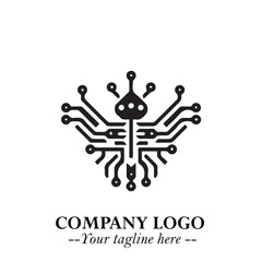 Circuit Robot Logo Symbol in Black on the White Background with Futuristic Tech Design
