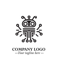 Circuit Robot Logo Symbol in Black on the White Background with Futuristic Tech Design
