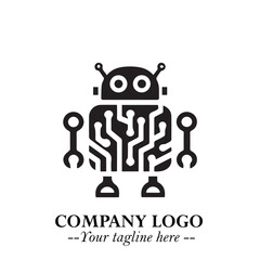 Circuit Robot Logo Symbol in Black on the White Background with Futuristic Tech Design
