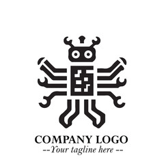 Circuit Robot Logo Symbol in Black on the White Background with Futuristic Tech Design
