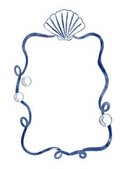 Minimalist dark blue frame with seashell ornament.