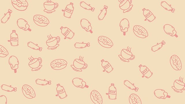 Seamless Looping Animation of Hand Drawn Food and Drink Icons.