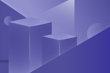 Fototapeta premium Abstract geometric setup with two layered rectangular platforms bathed in a cool blue light.