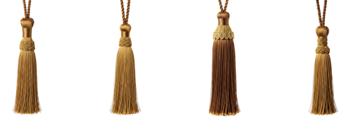 Elegant Gold Tassel Decor Decorative Design Luxurious Ornamentation Vintage Trim Accessories on transparent background