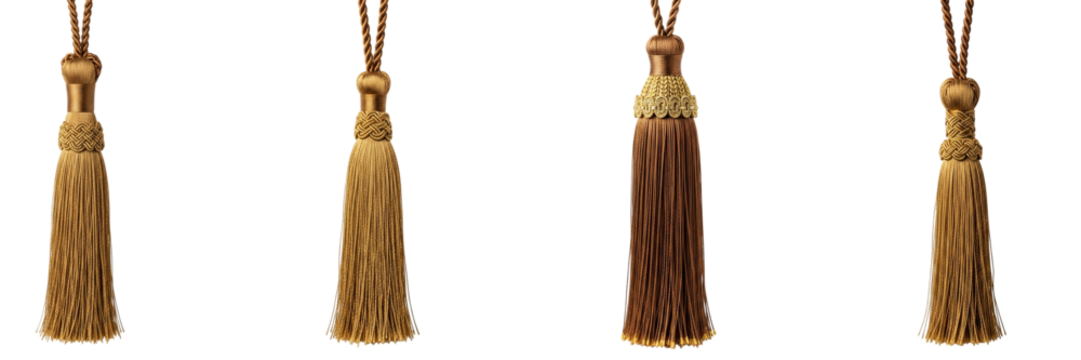 Elegant Gold Tassel Decor Decorative Design Luxurious Ornamentation Vintage Trim Accessories on transparent background