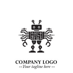 Circuit Robot Logo Symbol in Black on the White Background with Futuristic Tech Design
