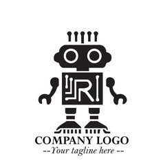 Circuit Robot Logo Symbol in Black on the White Background with Futuristic Tech Design
