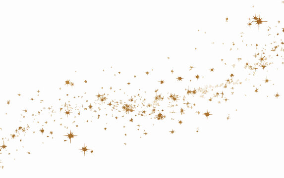 Uma trilha cintilante de part&iacute;culas douradas e estrelas brilhantes flutua magicamente em um fundo branco, ideal para designs festivos e encantadores.