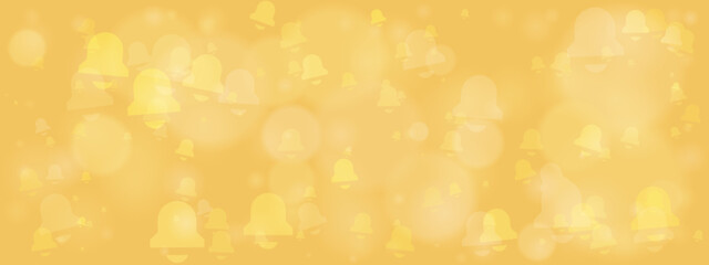 Abstract yellow and orange background with soft bokeh lights and numerous floating bell icons, symbolizing notifications, alerts, and festive announcements.