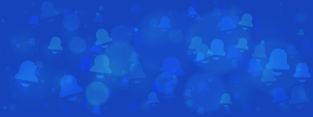 Digital blue background pattern featuring numerous bell icons, symbolizing notifications, alerts, and reminders for technology and communication.
