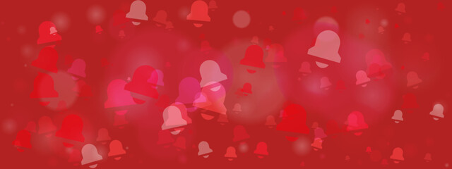 Festive red backdrop featuring numerous notification bell symbols and soft light circles, creating a vibrant and celebratory atmosphere.