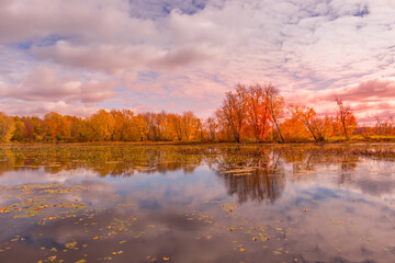 Beautiful colorful autumn scenery lake view