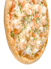 Seafood pizza with spices isolated on white background and generated with AI