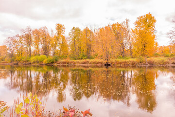 Beautiful colorful autumn scenery lake view
