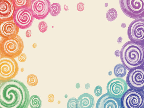 Um fundo vibrante com bordas de espirais coloridas em tons de arco-&iacute;ris, criando uma moldura art&iacute;stica e alegre para diversos designs.