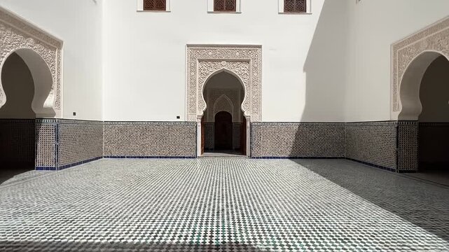 Traditional Moroccan Architecture and Courtyard with Intricate Tilework.