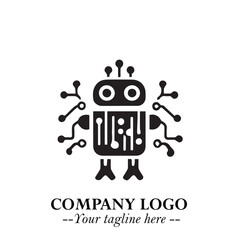 Circuit Robot Logo Symbol in Black on the White Background with Futuristic Tech Design
