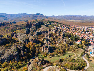Fototapeta premium Autumn Aerial view of Belogradchik Rocks, Bulgaria
